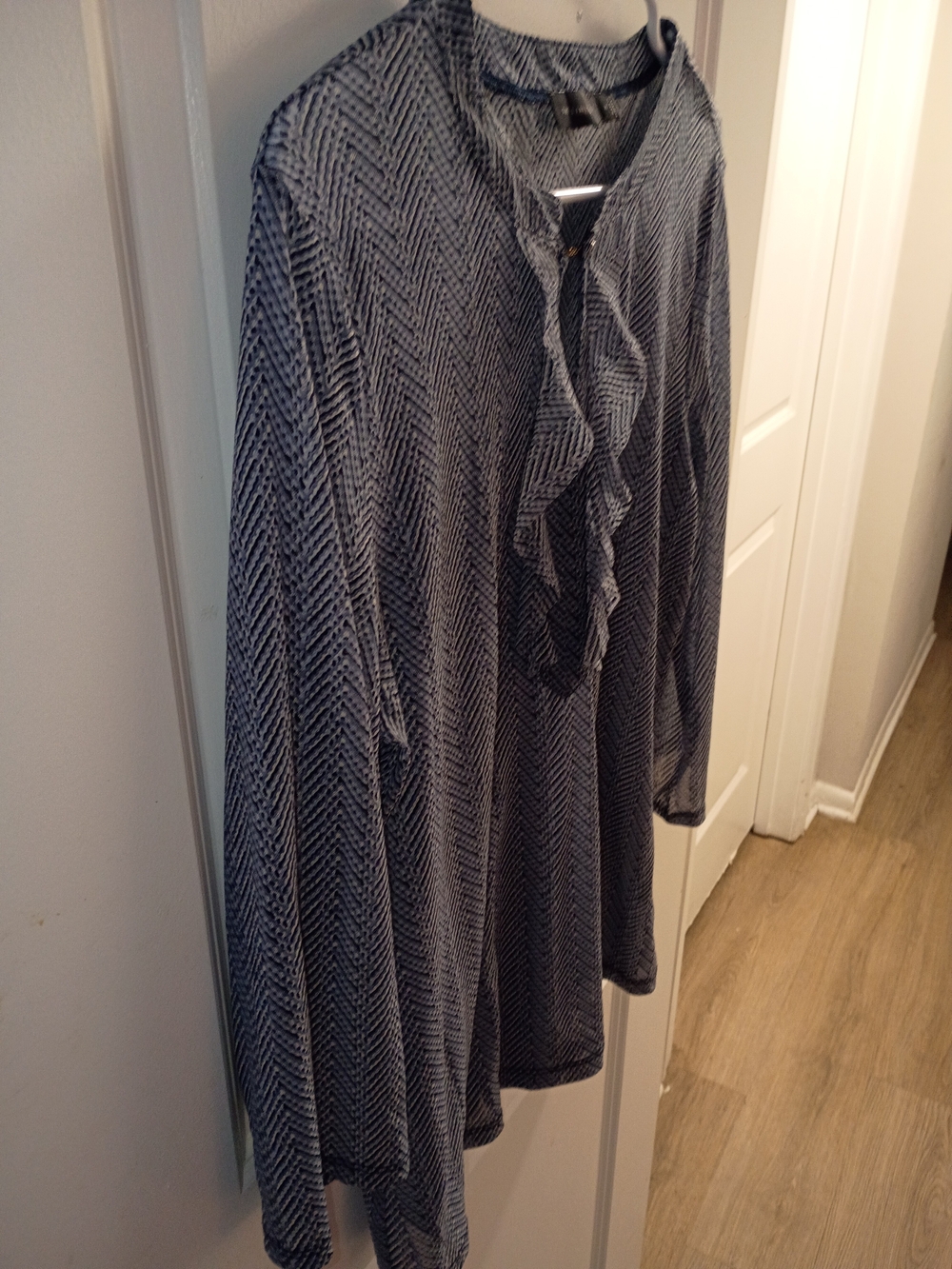 The Limited Blue Chevron Ruffle Neck Blouse - Picture 3 of 7